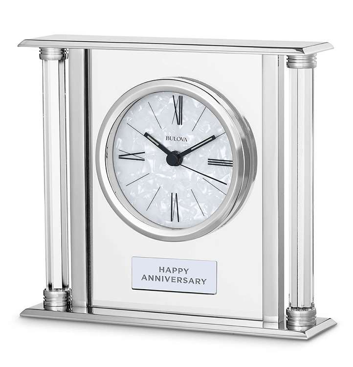 Bulova B2454 The Pearl Tabletop Clock Mirror Polished Silver