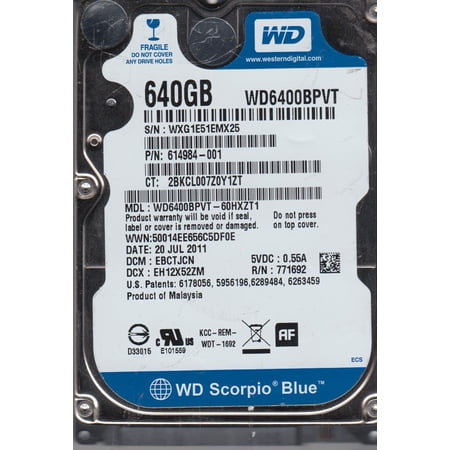 WD6400BPVT-60HXZT1, DCM EBCTJCN, Western Digital 640GB SATA 2.5 Hard Drive