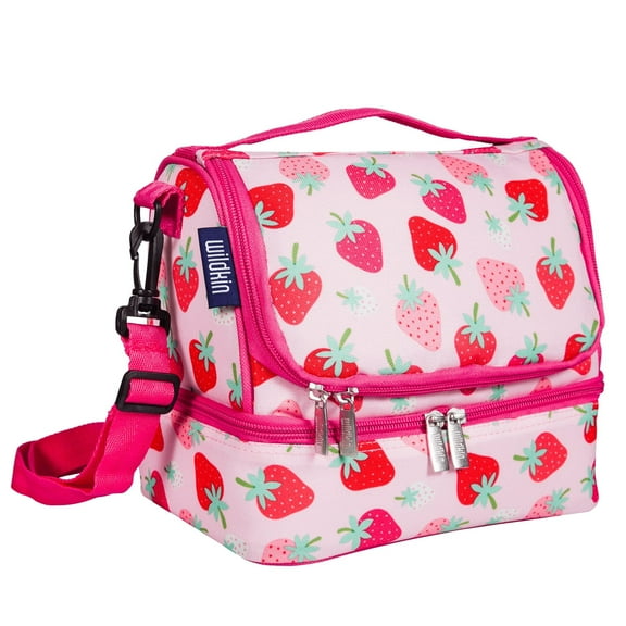 Wildkin Two Compartment Insulated Reusable Kids Lunch Bag for Boys & Girls, BPA Free, Includes Shoulder Strap (Strawberry Patch)