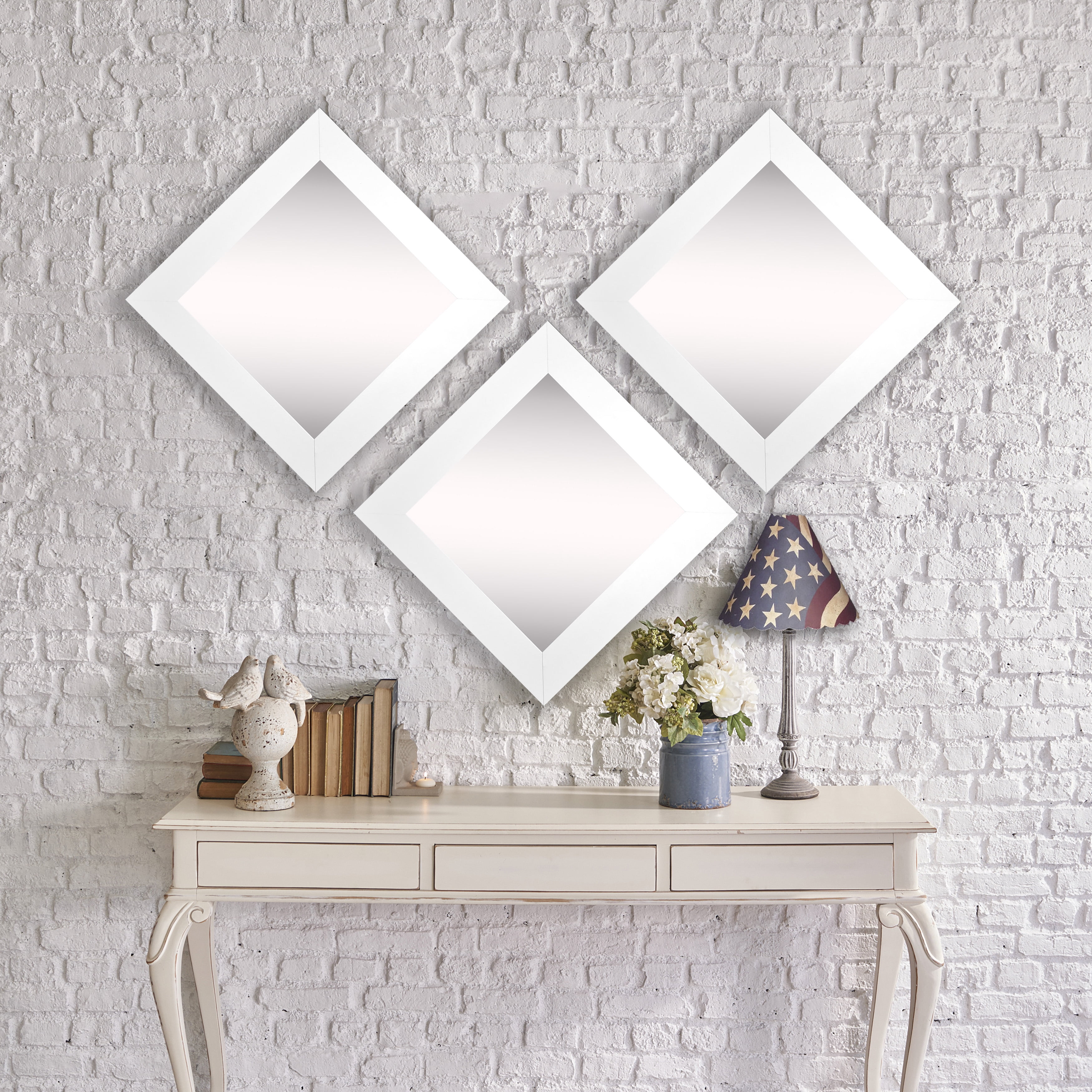 Rayne Mirrors Rayne White Satin Wide Square Wall Mirror Set