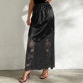 thumbnail image 2 of Wxolcjlv Womens Satin Maxi Skirt Elastic Waist Lace Panel Hem Skirts, 2 of 5