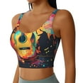 thumbnail image 2 of Fotbe World Map Guitar Illustration Sujetador Deportivo Largo sin Aros para Mujer con Almohadillas y Soporte Medio, Transpirable y Absorbente, Camiseta Tipo Chaleco o Tank Top-XX-Large, 2 of 8