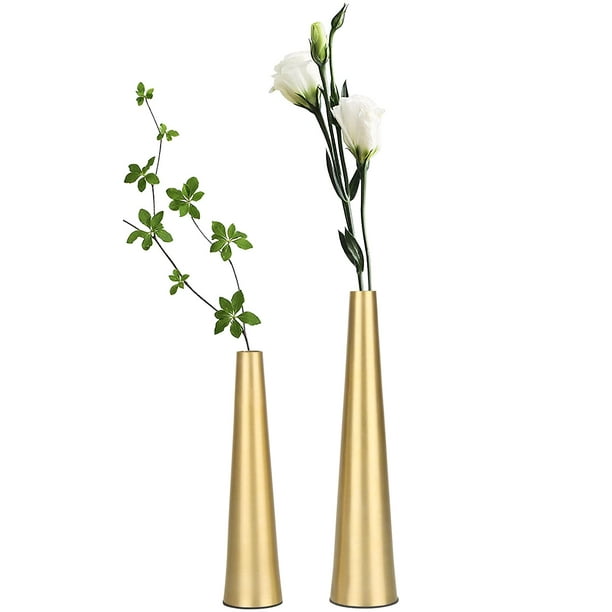 Juego de floreros pequeños Vase Vixdonos de metal dorado de 26,7 cm/21,6 cm