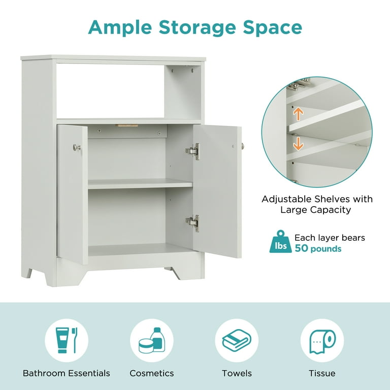SESSLIFE Over Toilet Bathroom Organizer, Freestanding Bathroom Storage Rack  with Shelves and Doors, Over The Toilet Storage Cabinet for Small Places