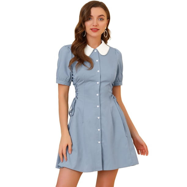 Vestido Vintage Allegra K Cuello Peter Pan Azul XS