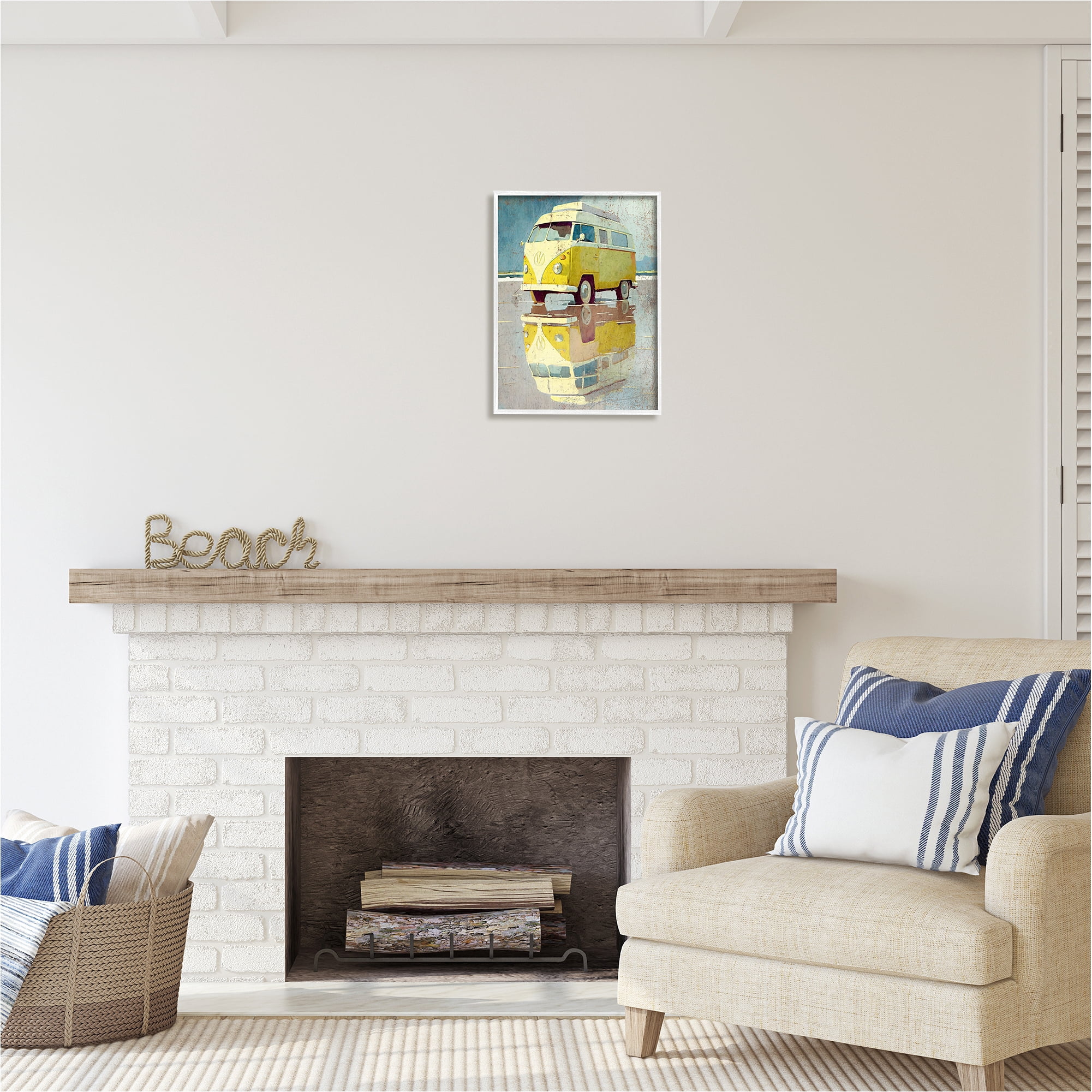 Stupell Industries Yellow Rustic Minibus Transportation Painting White Framed Art Print Wall Art, 16 x 20
