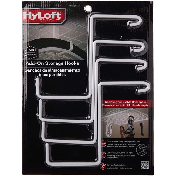 HyLoft 00212 Add-On Storage Hook Accessory for HyLoft Model-00540 Ceiling Rack, 4 Count, White