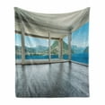 thumbnail image 1 of Landscape Soft Flannel Fleece Throw Blanket, Empty Apartment Home with Seascape and Forest View Photo Image, Cozy Plush for Indoor and Outdoor Use, 60" x 80", Forest Green White, by Ambesonne, 1 of 6