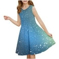 thumbnail image 2 of WRKEKC Girls Summer Dress Sleeveless Round Neck Dress with Sequin Print Elastic Waist Flowy Hem for 3-14 Years Kids, 2 of 7