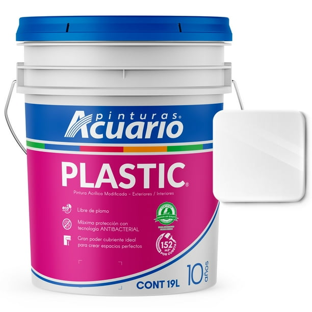Pintura Acrílica Modificada Exteriores Interiores Pinturas Acuario Plastic 10 Años 19 Litros Blanco Semisatinado