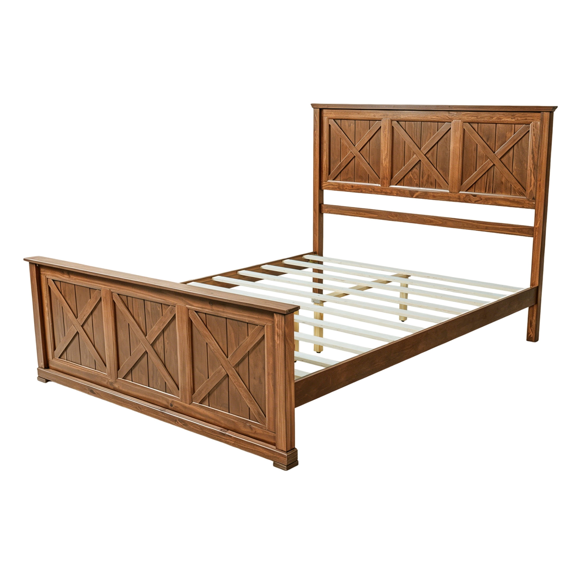Noble House 4 Piece Queen Bedroom Set with Platform Bed, 2 Nightstands and Dresser, Walnut