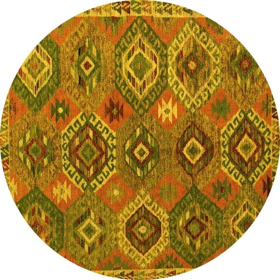 Ahgly Company Machine Washable Indoor Round Southwestern Yellow Country Area Rugs, 8' Round