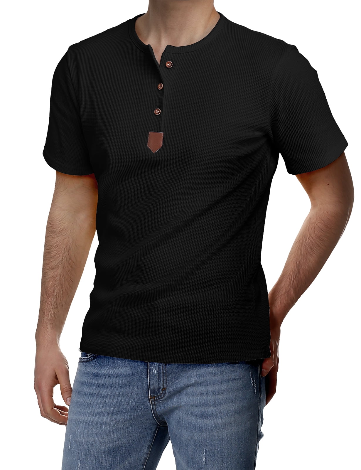 H2H Mens Casual Slim Fit Short Sleeve Henley Shirts With Button BLACK ...