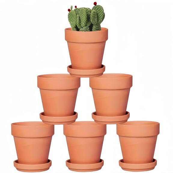 6-Pack 4" Terracotta Planters with Drainage Holes & Saucers - Durable Clay Pots for Succulents, Cacti & Herbs - Perfect for Indoor/Outdoor Decor, Crafts & Wedding Favors