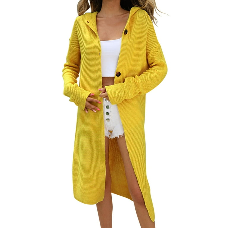 JDEFEG Big Mens Long Sweaters Women Fashion Solid Color Casual Long Sleeve Cardigan Sweater Long Hooded Knit Jacket Coat Men s Quarter Zip Polyester