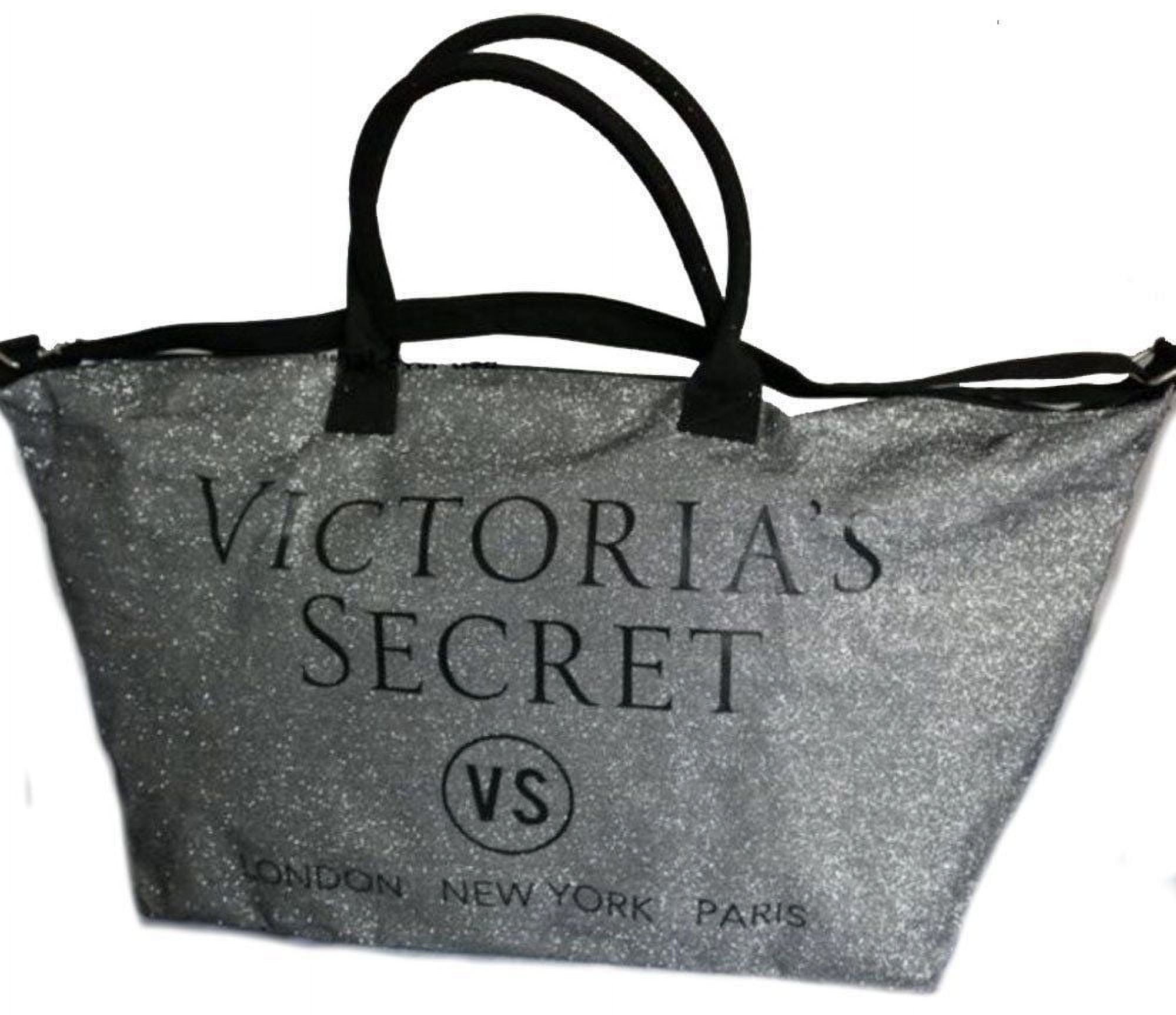 Victoria's Secret VS London New York Paris Silver Glitter and Black Large  Tote with zipper