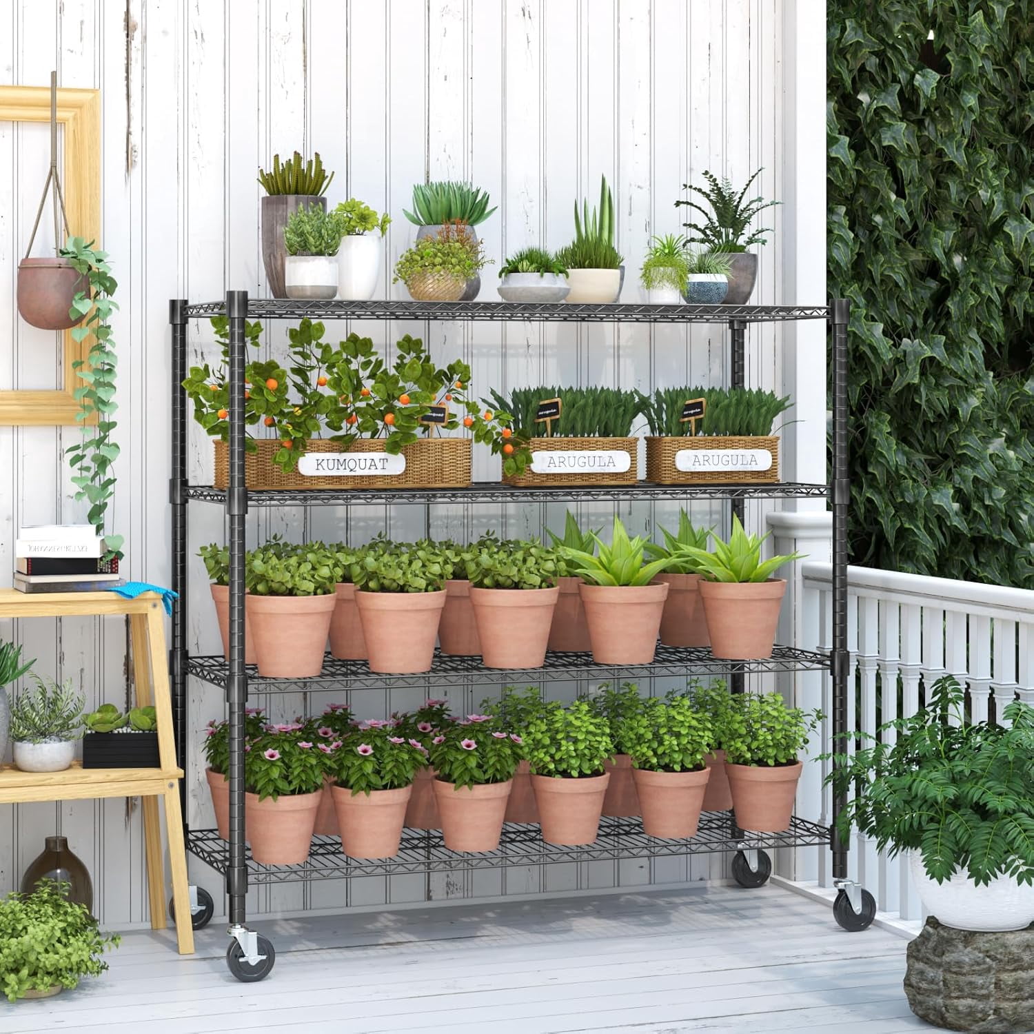 Sailvan 48"W x 18"D x 72"H Heavy Duty Wire Shelving Unit, 2600LBS Capacity 4-Tier Metal Storage Shelves with Wheels, Adjustable Garage Rack,Black