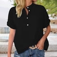 thumbnail image 2 of ManxiVoo Casual Stand Collar Short Sleeve Tunic with Pocket Lightweight and Breezy Pullover for Everyday Relaxed Wear M Size Black, 2 of 4