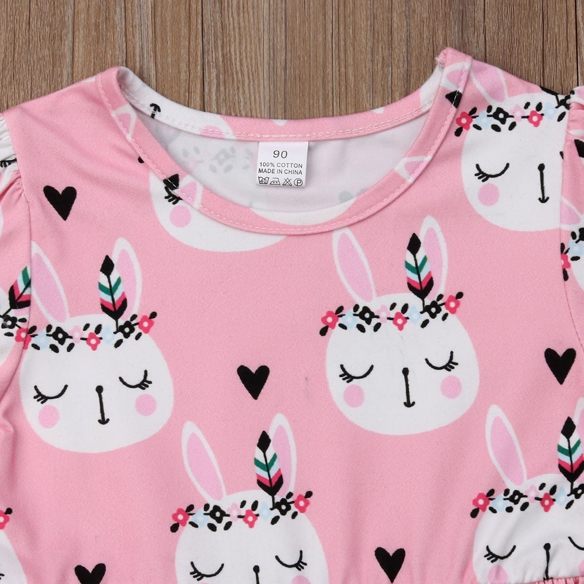 Honganda Toddler Kid Baby Girls Easter Dress Short Sleeve Easter Bunny Print Pink Dresses Clothes Other
