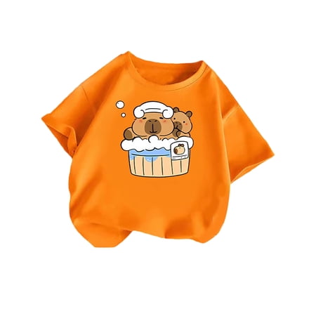 Angala Child Tops Crew Neck Short Sleeve Shirts Cartoon Animal Print Summer Fashion Cute Casaual Dailywear Toddler Boys Girls Tops Size 7-8 Years Light Green