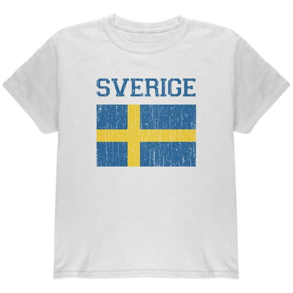 World Cup Distressed Flag Sweden Sverige Youth T Shirt White YMD
