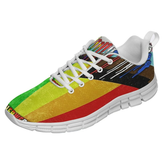 LGBT Pride Progress Flag Shoes for Men Women Running Shoes Lightweight Walking Sneakers Mesh Athletic Sport Shoes White Size 3.5