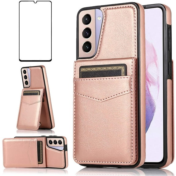 Phone Case for Samsung Galaxy S21 Glaxay S 21 5G 6.2 inch with Tempered Glass Screen Protector and Credit Card Holder Wallet Cover Stand Leather Cell Accessories Gaxaly 21S G5 Cases Women Men