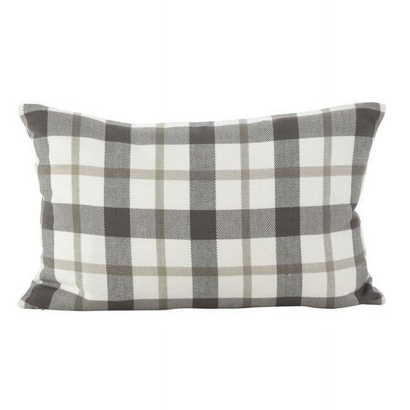 SARO  12 x 20 in. Rectangle Classic Plaid Pattern Cotton Down Filled Throw Pillow  Grey