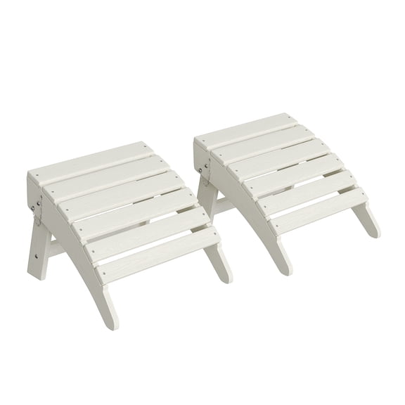 Folding HDPE Adirondack Ottoman 2 Pack, Weather-Resistant Footrest for Patio/Deck/Poolside, White