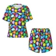 thumbnail image 5 of "Wukai Colorful Easter Eggs1 Women's Pajama Set - Short-Sleeve Top and Shorts with Elastic Waistband and Pockets for Loungewear, Yoga, and Casual Wear-4X-Large, 5 of 8