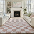 thumbnail image 2 of BERTHMEER 8'x10' Shag Area Rugs for Living Room Bedroom Fluffy Pink White Rugs Soft Checkered Plush Contemporary Geometric Modern Indoor Rugs Carpets, 2 of 7