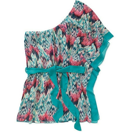 Women's Plus-Size Woven One-Shoulder Floaty Belted Kimono Top