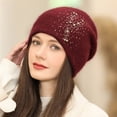 thumbnail image 3 of dianhelloya Warm hat LadyHat Sequins Rhinestone Decoration Shiny Solid Color Brimless Autumn Winter Coldproof Knitting Beanie Hat Streetwear Black, 3 of 8