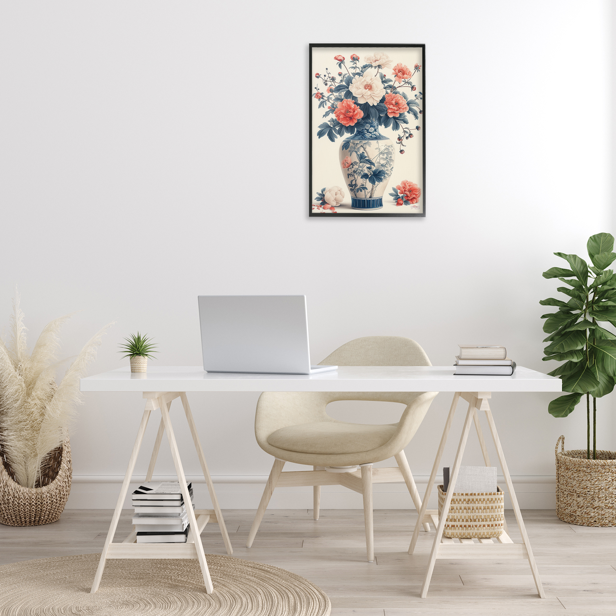 Stupell Industries Vintage Eastern Vase Botanical & Floral Painting Black Framed Art Print Wall Art, 16 x 24