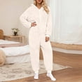 thumbnail image 2 of Loopsun Womens Fleece Pajama Jumpsuits, Women's Soft Fleece Long Sleeve Zipper Hooded Loungewear Home Wear Pajama Jumpsuits Beige, XXXL, 2 of 5