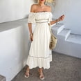 thumbnail image 3 of Women's Off the Shoulder Ruffle Maxi Dress Short Sleeve Tiered Graduation Boho Sundress, 3 of 9