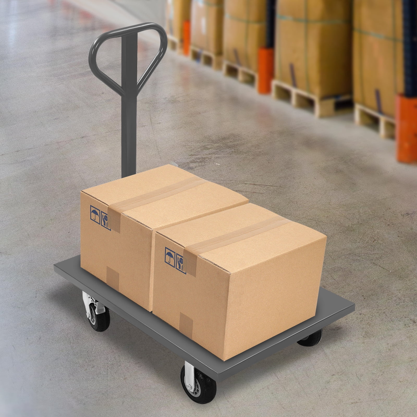2000 lbs 360 ° Rotatable Industrial Flat Dolly Cart Heavy Duty Cart Flatbed Hand Truck with 4 Wheels