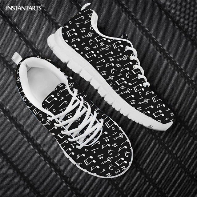 Chaussures Décontractées Motifs Notes de Musique Mignonnes pour Femmes 2021 Chaussures Plates Marque Designer Lacets Espadrilles Chaussures Filles Extérieur
