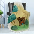 thumbnail image 4 of Childish Soft Flannel Fleece Blanket, Boy Reading Along Bear in the Forest Imagining Fantasy Dreamland Cartoon, Cozy Plush for Indoor and Outdoor Use, 70" x 90", Teal Khaki and Umber, by Ambesonne, 4 of 5