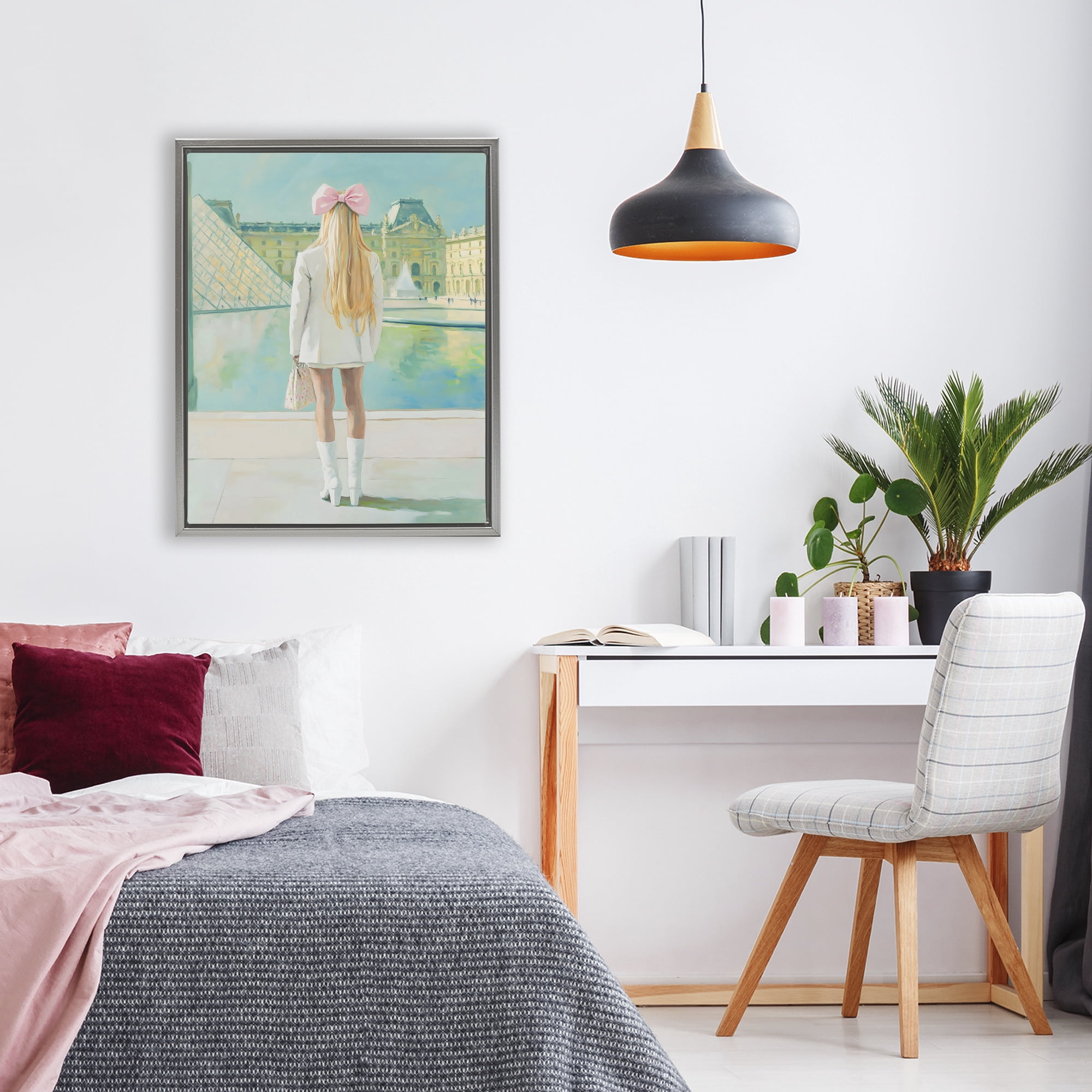 Stupell Industries Girl In Paris Observing Gray Framed Floater Canvas Wall Art, design by The Prints Vibe