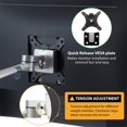 thumbnail image 5 of Viozon Support pour Moniteur et Ordinateur Portable, Supports de Bureau 2-en-1 Réglables à Double Bras Support/bras Simple pour Écrans d'Ordinateur LCD de 17 à 32 Pouces, Plateau Supplémentaire pour Ordinateurs Portables de 12 à 17 Pouces (Argent), 5 of 5