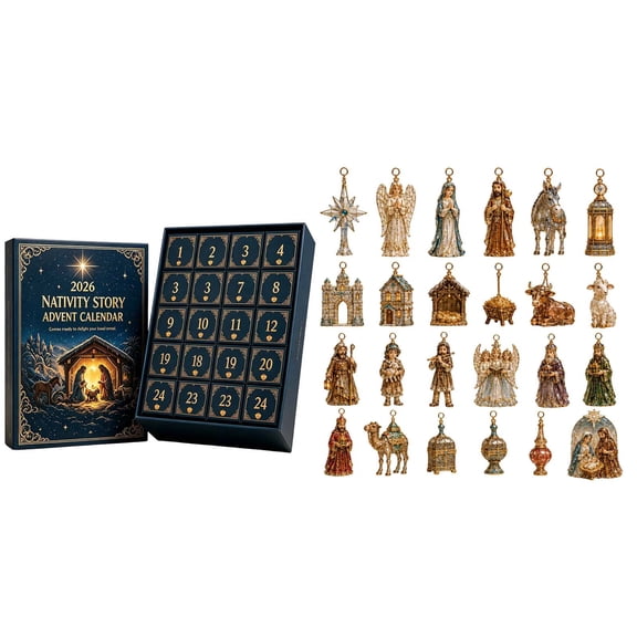 2026 Christmas Advent Calendar, Nativity Scene 24Pcs Acrylic Ornaments, Religious Countdown Holiday Gift