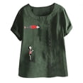 thumbnail image 3 of Pompotops Blouse Décontractée à Manches Courtes en Coton et Lin Col Rond Imprimé T-Shirt, 3 of 4