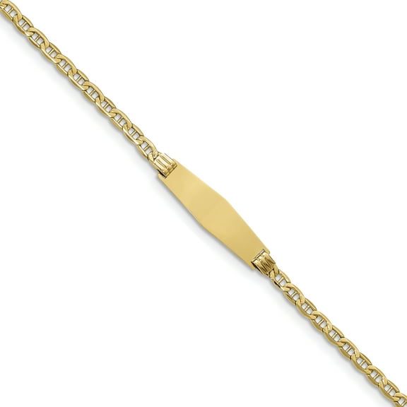 Primal Gold 14 Karat Yellow Gold Semi-solid Soft Diamond Shape Anchor Link ID Bracelet