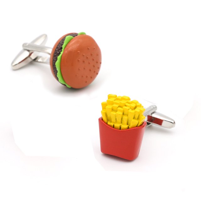 Gemelos con diseño de hamburguesas y patatas fritas con temática gastronómica