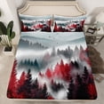 thumbnail image 2 of jejeloiu Mountain Pine Tree Twin Sheet Sets,Rustic Woodland Nature Landscape Twin Fitted Sheet,White Red Black Flat Sheet For Men Women,Microfiber Bedroom Decor,3 Pieces, 2 of 7
