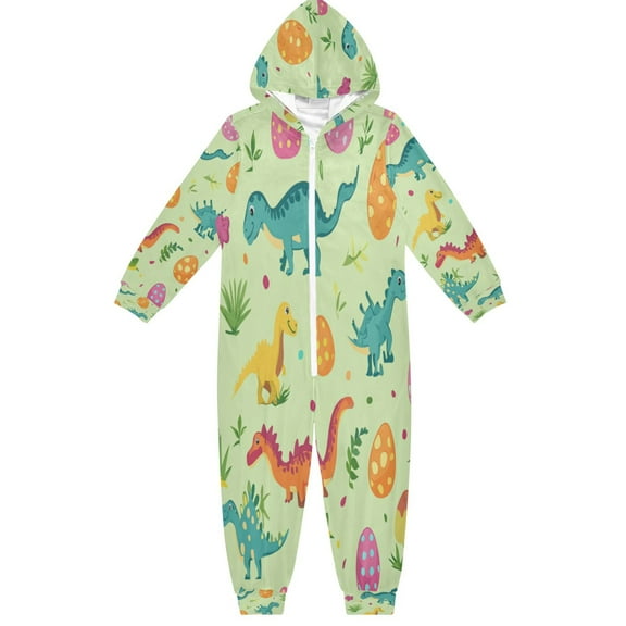 Soft Big Kids Onesie Pajamas Cozy Loose-Fit Jumpsuits for kids with Pockets for Christmas Lounge & Play Colorful Dinosaurs and Eggs