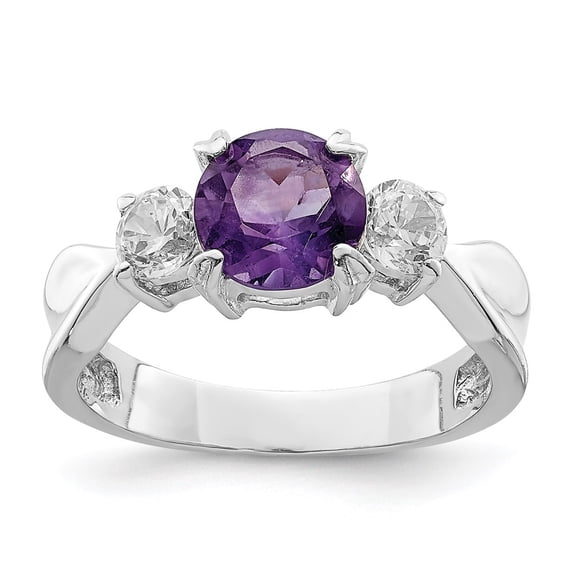 Auriga Fine Jewelry 925 Sterling Silver Amethyst and Cubic Zirconia Engagement Ring Size 7 for Women