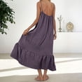thumbnail image 5 of hotojiny Sundresses for Women Spaghetti Strap Ruffle Hem Cotton Linen Dresses U Neck Loose Fit Sleeveless Boho Long Dresses, 5 of 7