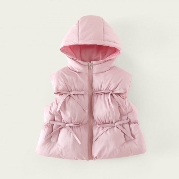 Toddler Puffer Jacket with Hood Thermal Boys Girls Kids Puffer Vest Padded Warm Baby Winter Jacket Sleeveless Warm Full Zip Lightweight Jackets, Age 1-7 Years